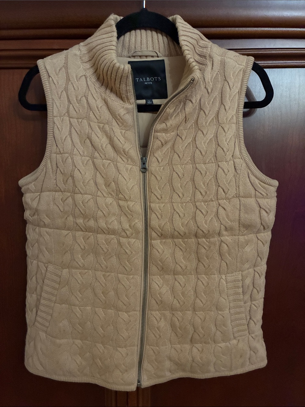 Talbots Quilted Cable-Knit Vest in Beige